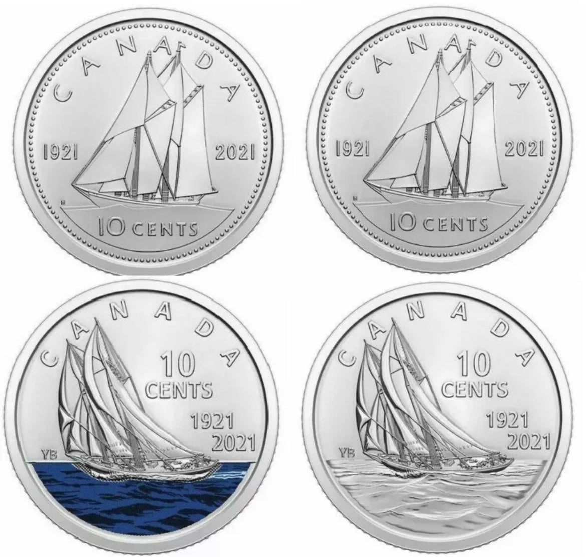 2021 Bluenose Schooner 100th Canada Special Designs 10 cents Dime All 4 Coins