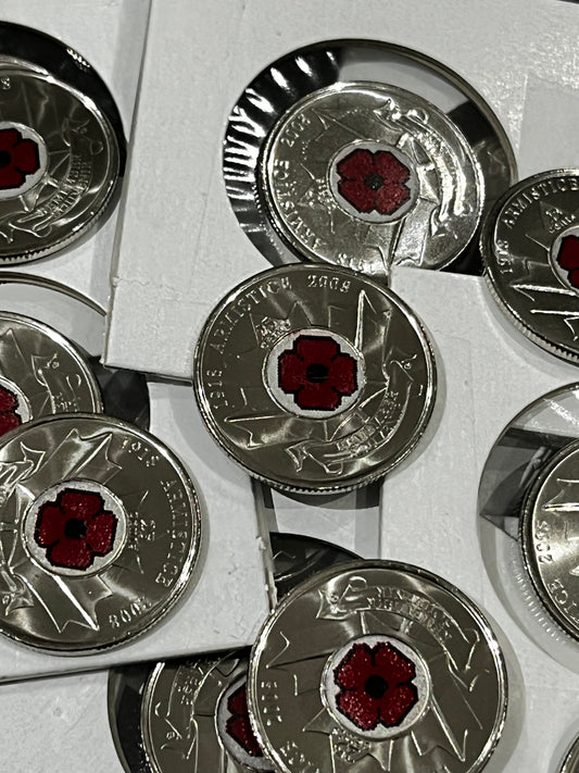 2008 25c Quarter - Poppy Color Coin - Royal Canadian Mint Coin RCM $0.25 WW1 WW2