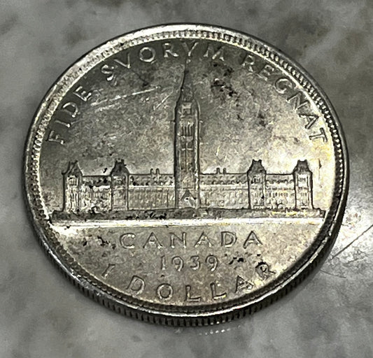 1939 Parliament Building Commemorative Canada $1 Silver Dollar Coin .800