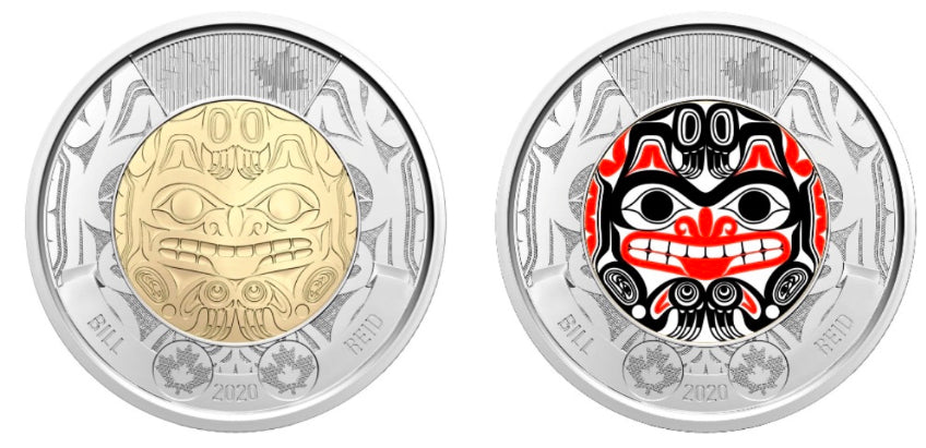 Canada 2020 Both Coloured And Uncoloured $2 Coins Set Haida Culture Bill Reid.