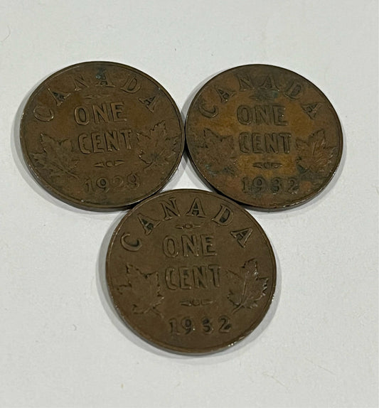 3 Canadian Pennies 1924/32/32
